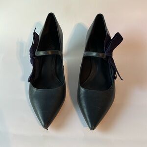 Navy blue 4” heels with strap and bow